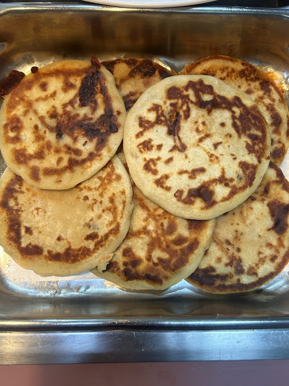 Pupusas Mixtas - Loroco-cheese, chicharrón and bean-cheese.